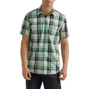 NWT Wrangler Short Sleeve Plaid Outdoor Utility Shirt-Green Black-XL